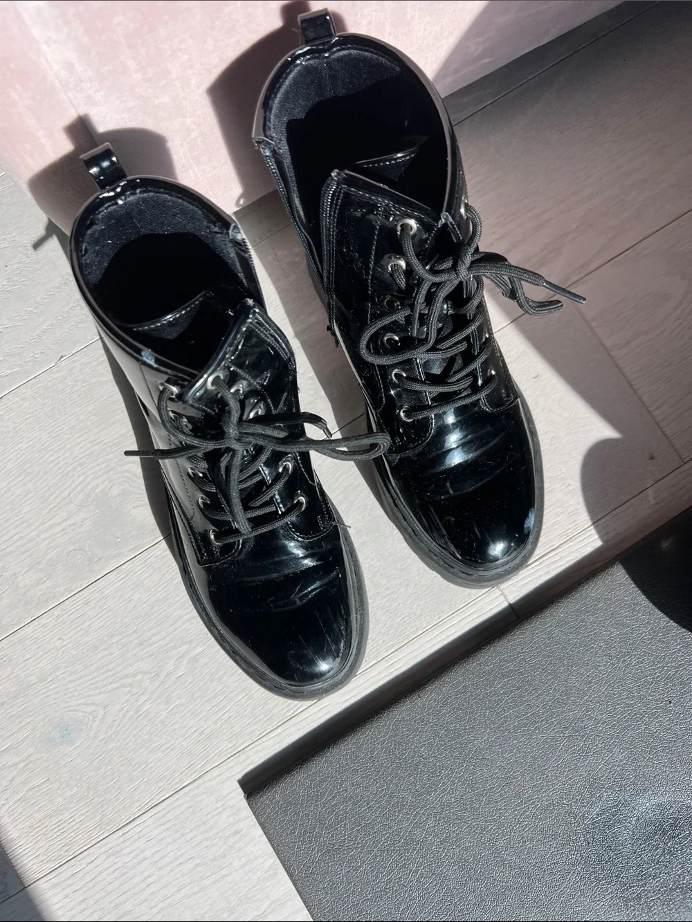 Black Girls Lace-Up Patent Boots